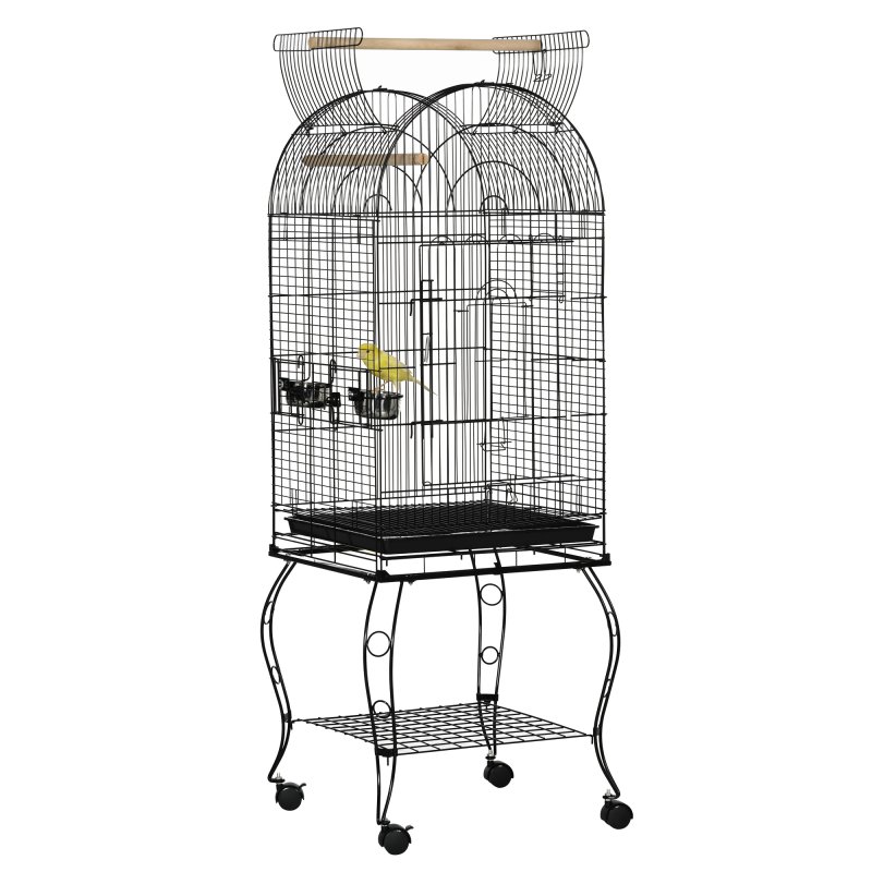 PawHut Bird Cage Budgie Cage Large Aviary for Parrot Finch Cockatiel with Stand, Shelf, Top Access