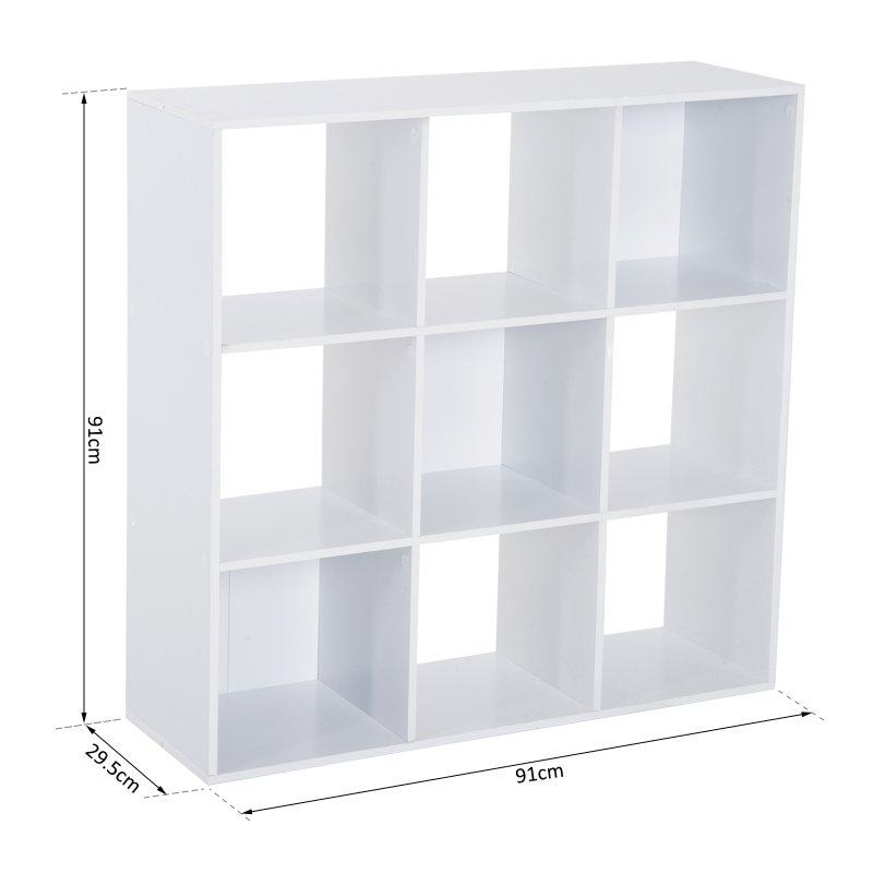 HOMCOM 3 Tier Bookshelf, Modern Cube Bookcase with 9 Open Storage Compartments, Freestanding Display Storage Unit for Living Room, Bedroom, Study, White