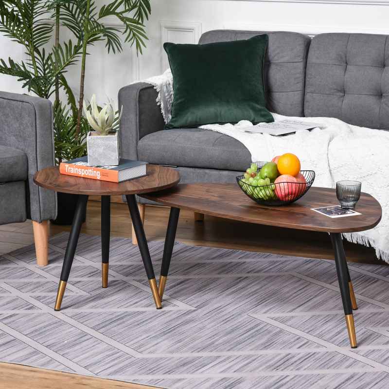 HOMCOM Coffee Table Set of 2, Nesting Coffee End Tables with Modern Decor, Side Table Triangle Occasional Stand Tea Table for Living Room Home and Office
