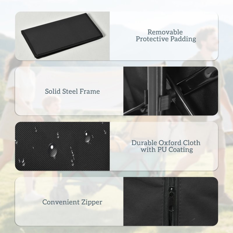 Outsunny 140L Festival Trolley on Wheels, Folding Camping Trolley Cart with Telescopic Handle, Big Wheels for Outdoor Garden Beach Fishing, Black