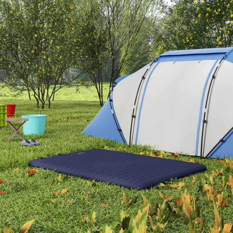 Outsunny Double Air Bed with Foot Pump and Carry Bag, Inflatable Mattress for Guest, Camping, Travel, 195 x 140 x 10cm, Blue