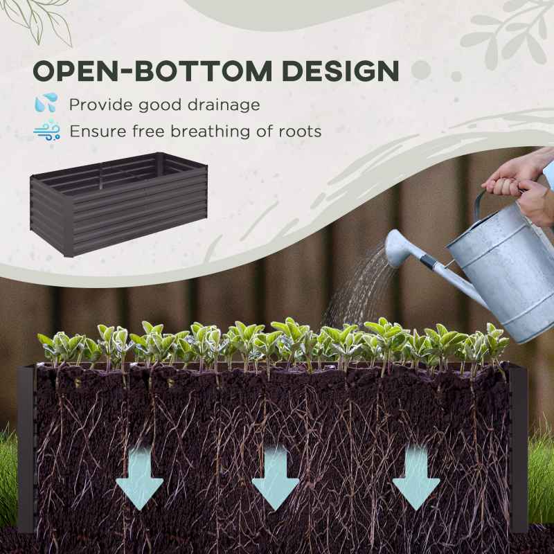 Outsunny Raised Beds for Garden, Galvanised Steel Outdoor Planters with Multi-reinforced Rods for Vegetables, Plants, Flowers and Herbs, 180 x 90 x 59 cm, Dark Grey