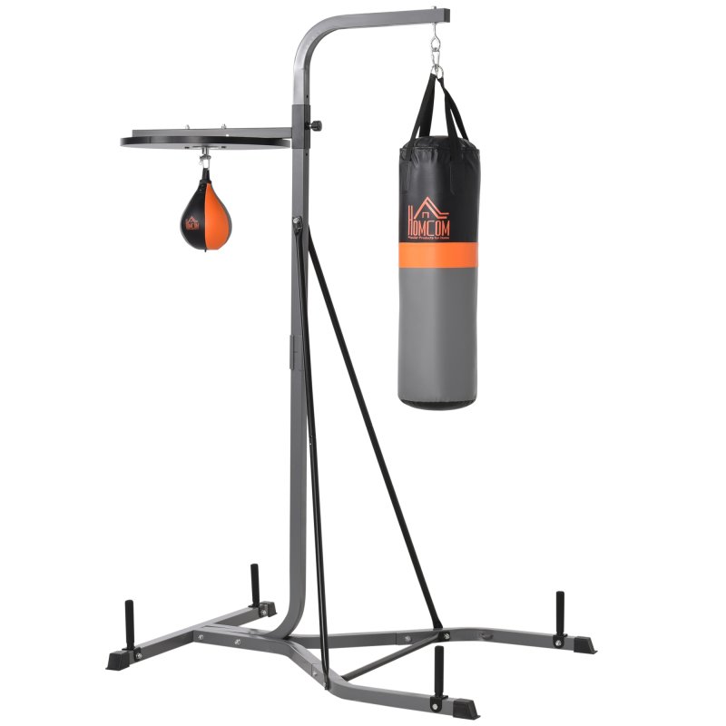 HOMCOM Freestanding Boxing Punch Bag & Speed ball Station, for Home Gym, Grey