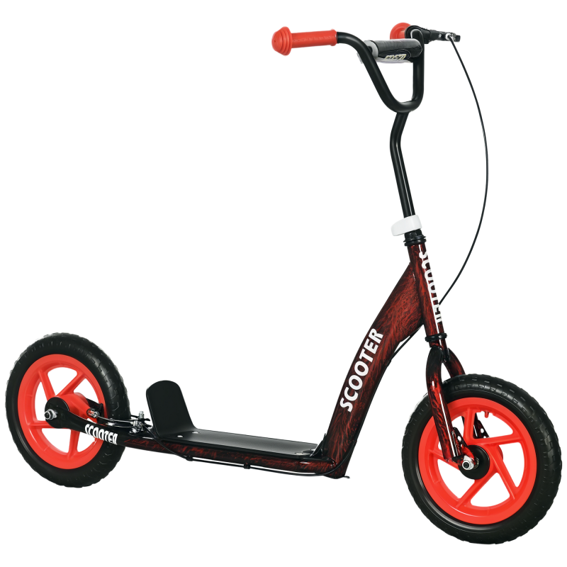 AIYAPLAY Kids Scooter, Big Wheel Kick Scooter with Adjustable Height Handlebar, Non-slip Footplate, Rear Brake, Kickstand, for Kids 6-12 Years Old, Red