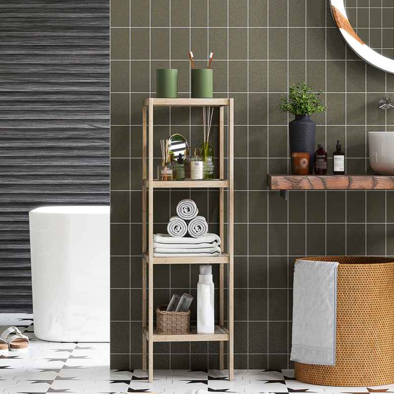 HOMCOM 4-Tier Bamboo Bathroom Storage Shelves, Freestanding Storage Shelving Unit, Multifunctional Display Plants Stand Shelf Rack Organiser