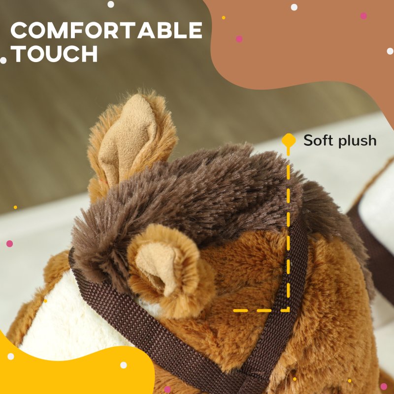 AIYAPLAY Kids Rocking Horse, Plush Ride on Horse, with Sound, Wood Base, Seat Safety Belt, for Ages 18-36 Months, Brown