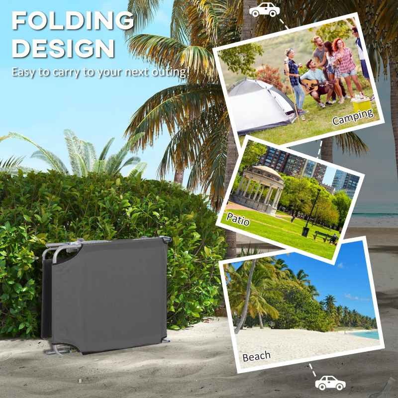 Outsunny Outdoor Foldable Sun Lounger Set of 2, 4 Level Adjustable Backrest Reclining Sun Lounger Chair with Angle Adjust Sun Shade Awning for Beach, Garden, Patio, Grey