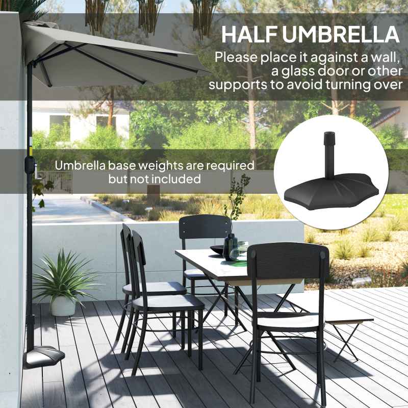 Outsunny 2.7m Garden Half Parasol, Outdoor Balcony Umbrella with 5 Steel Ribs, Patio Sun Shade, Light Grey