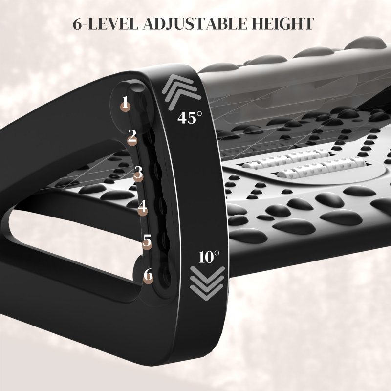 HOMCOM Foot Rest Under Desk, 6 Height Adjustable Footrest with Massage Texture and Rollers, Non-Slip Office Footstool for Under Desk, Black