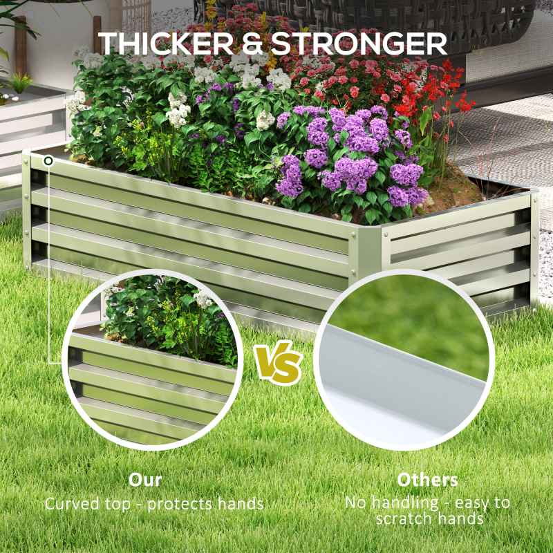 Outsunny 216L Raised Bed for Garden, Galvanised Outdoor Planter Flower Pot for Herbs and Vegetables, Use for Patio, Garden, Balcony, 120 x 60 x 30.5cm, Silver