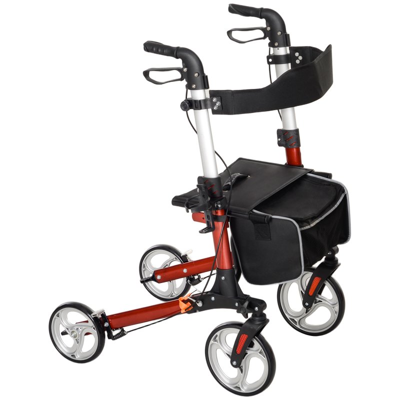 HOMCOM Folding Rollator Walker with Seat and Backrest, for Tall Over 6'9", Lightweight Walking Frame with Storage Bag, Dual Brakes, Adjustable Handle Height, Cane Holder, 4 Wheeled Walker for Seniors