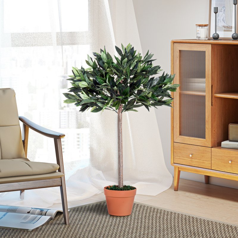 Outsunny 3ft Artificial Olive Tree Indoor Plant Greenery for Home Office Potted in An Orange Pot