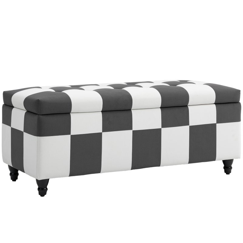 HOMCOM 114 x 47 x 47cm Velvet Storage Ottoman, Button-tufted Footstool Box, Toy Chest with Lid for Living Room, Bedroom