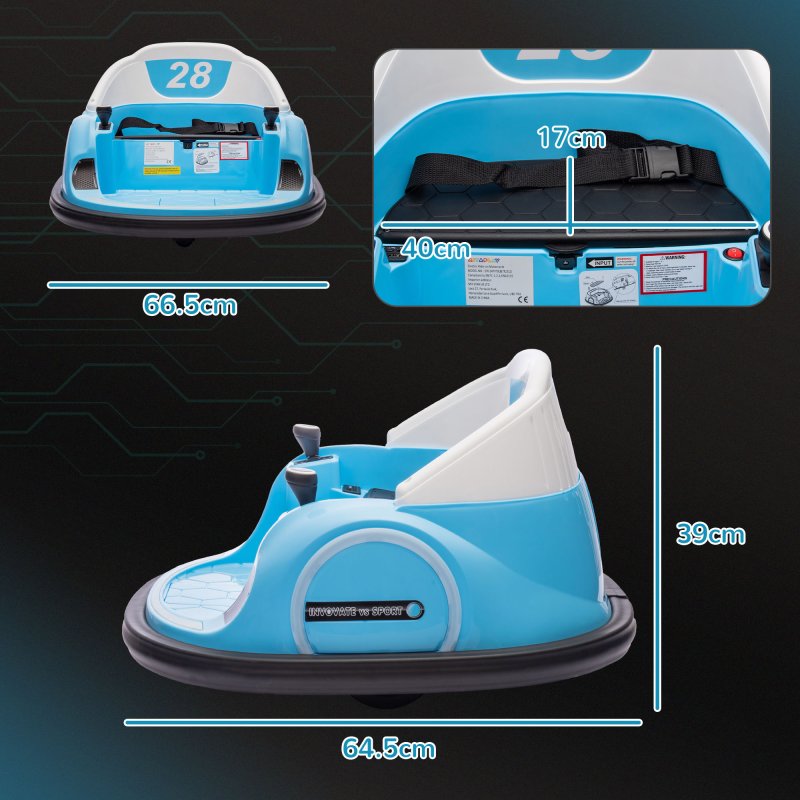 AIYAPLAY Kids Bumper Car, 360 Rotation 12V Waltz Car, Battery Powered Ride-On Toy with Remote Control, Dual Joystick, Music, USB, LED Lights, Horn, for Ages 1.5-5 Years, Blue