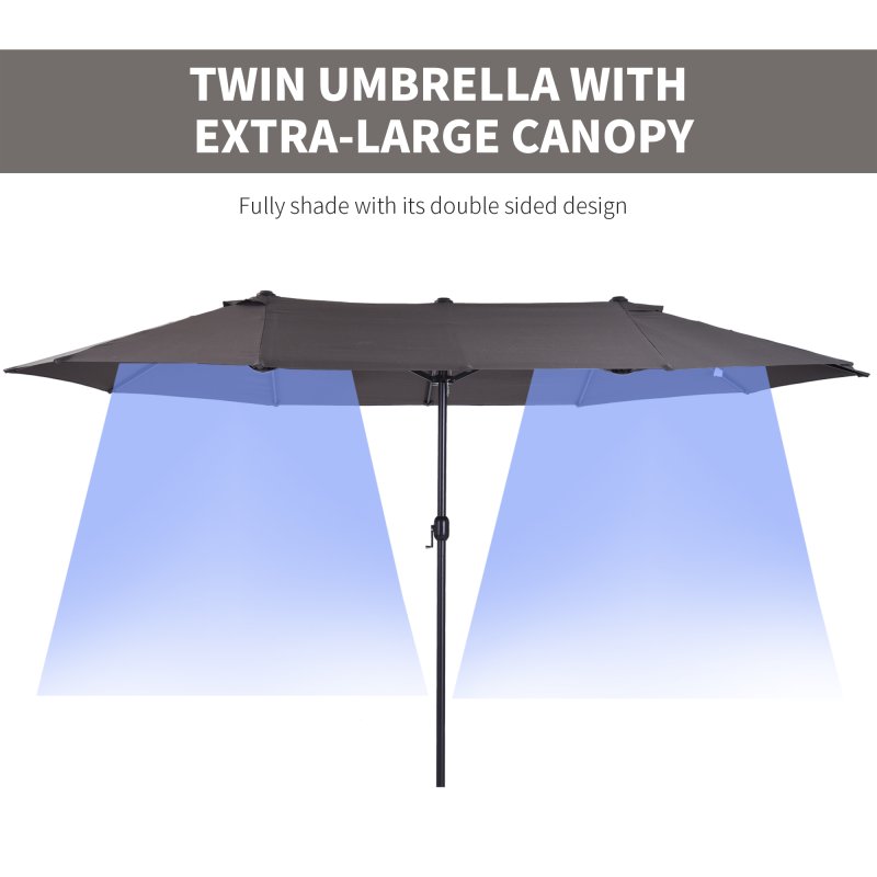 Outsunny 4.6m Large Garden Parasol Double-Sided Sun Umbrella Patio Market Canopy Shade Outdoor Grey - NO BASE
