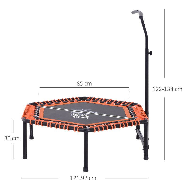 HOMCOM 48" Mini Fitness Trampoline Rebounder Indoor Outdoor Mini Jumper with Adjustable Handle Hexagonal Orange