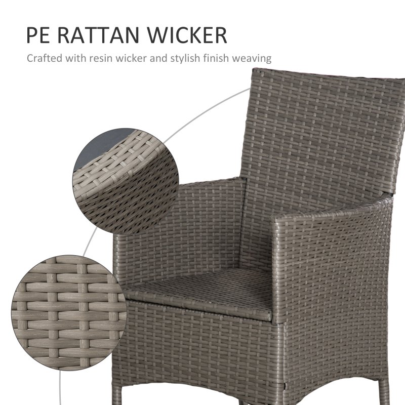 Outsunny 4 Pieces Outdoor PE Rattan Dining Chairs Set with Cushion, Garden Armchair with Armrests, High Backrest, Metal Frame Patio Wicker Furniture, Grey