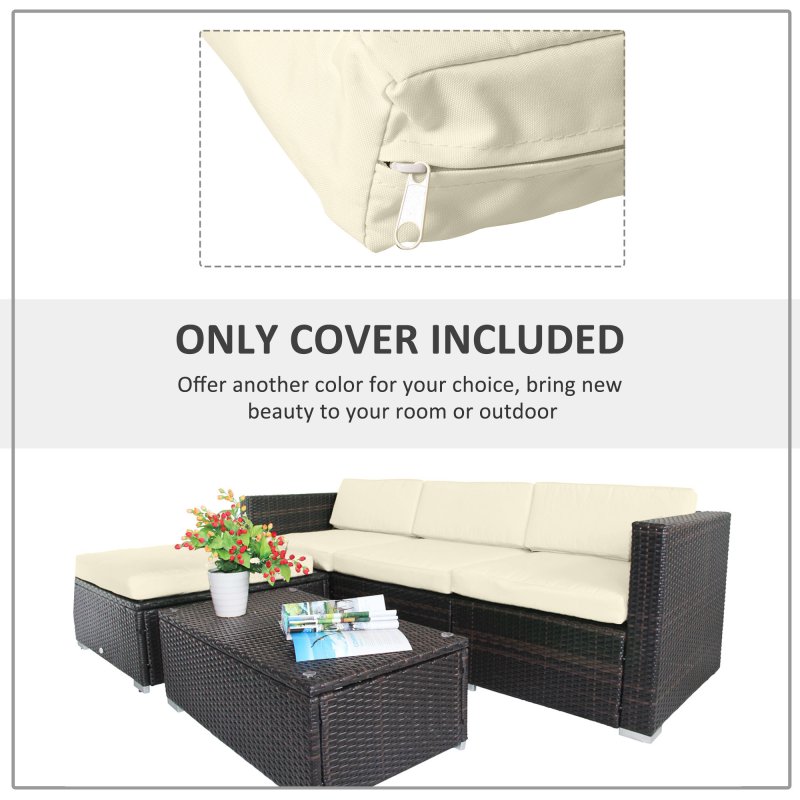 Outsunny Rattan Cushion Covers, Outdoor Seat Cushion Covers, Garden Furniture Covers Replacement - COVER ONLY, Cream White
