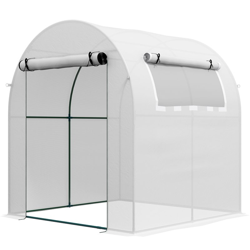 Outsunny Walk in Polytunnel Greenhouse, Tomato Greenhouse with Roll-up Window and Door, PE Cover, Steel Frame for Garden, 1.8 x 1.8 x 2 m, White