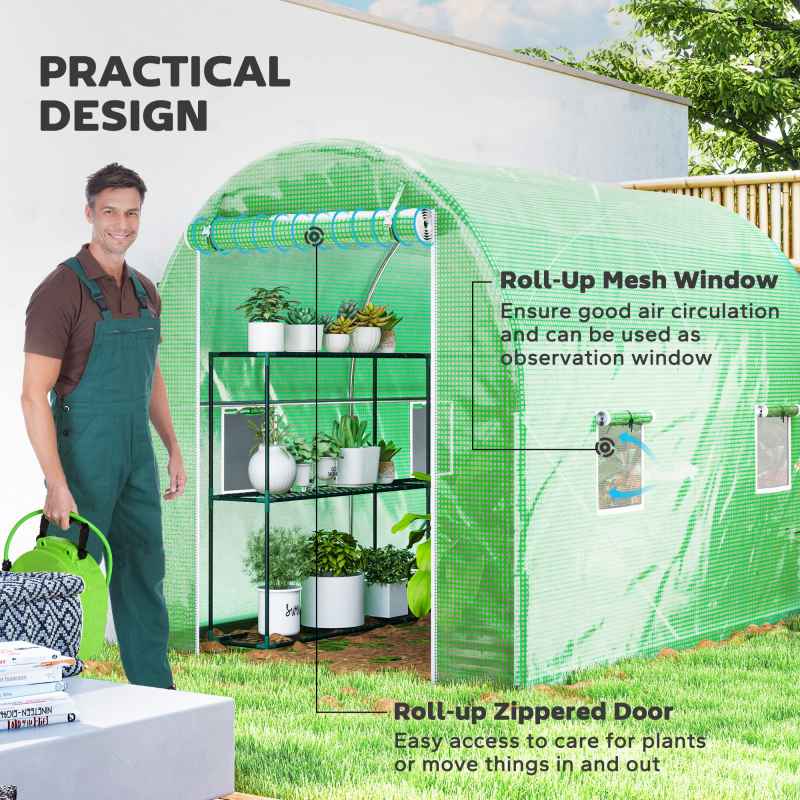 Outsunny 3L x 2W x 2H m Polytunnel Greenhouse, Walk-in Polytunnel Outdoor Garden Flower Vegetable Planter with Zipped Door