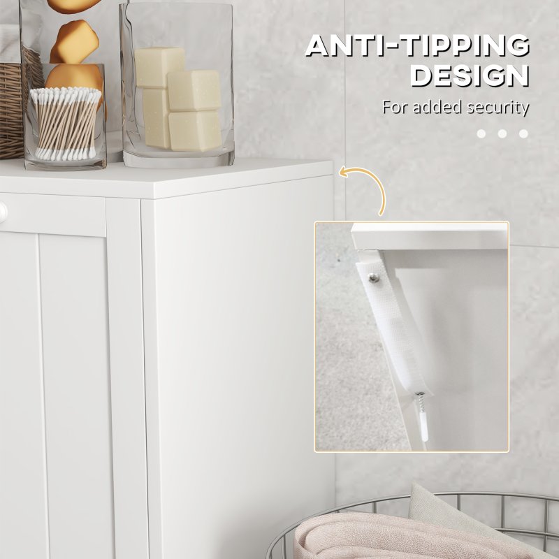 kleankin 2 Doors Laundry Cabinet, Bathroom Cabinet with 2 Tilt-Out Hampers, Modern Storage Unit for Washroom, White