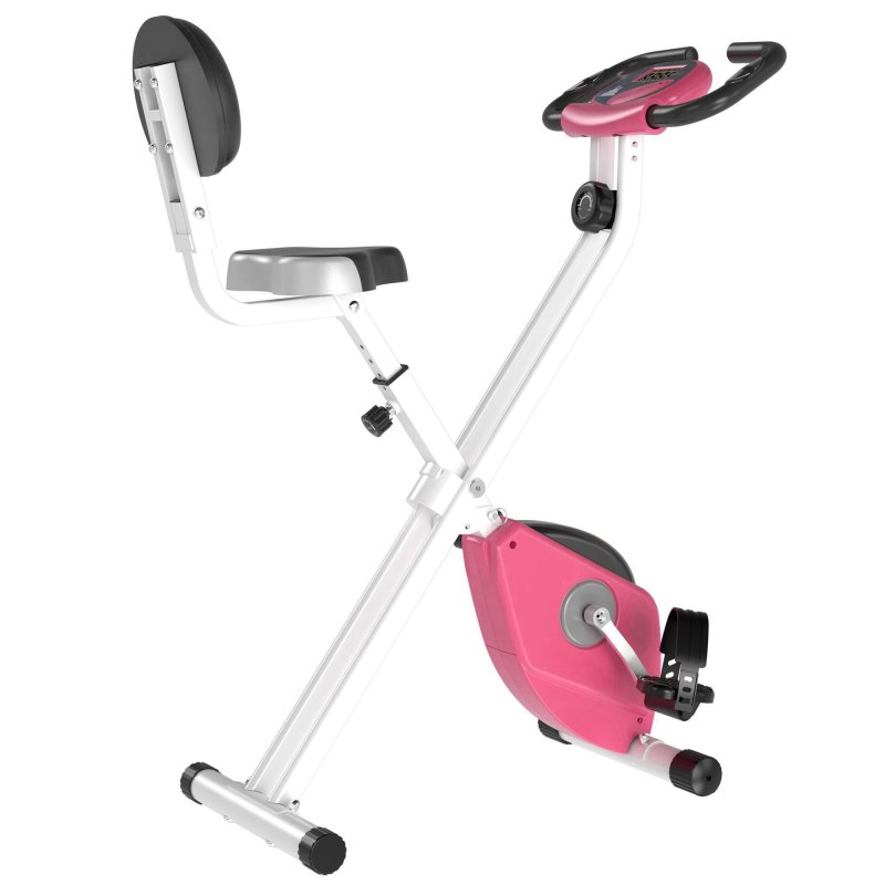 HOMCOM Folding Exercise Bike, Fitness Bicycle Indoor Trainer, 8-Level Magnetic Resistance Adjustable, with LCD Monitor, Pulse Sensor, Pink
