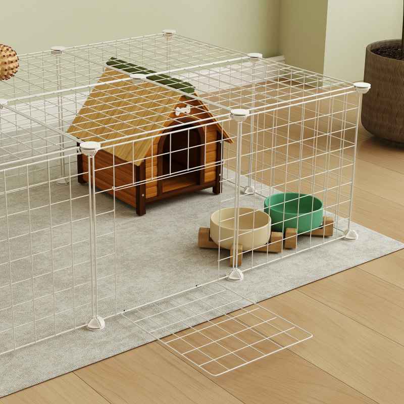 PawHut DIY Pet Playpen Metal Wire Fence Indoor Outdoor Rabbit Small Animals Cage 36 Panel Enclosure White