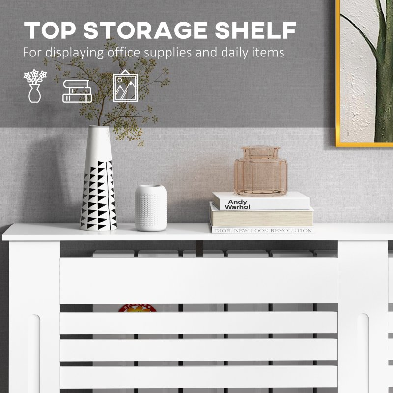 HOMCOM Radiator Cover, Modern MDF White Painted Cabinet with Horizontal Slats for Living Room, Bedroom, 152L x 19W x 81H cm
