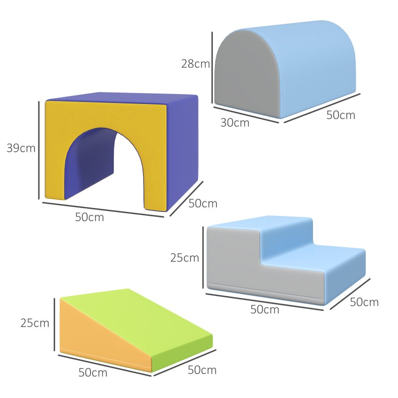 HOMCOM Baby Soft Play Set, 4 Piece Soft Play Equipment for Toddlers 12-36 Months, Climb and Crawl Foam Play, Kids Activity Play Toy, Blue