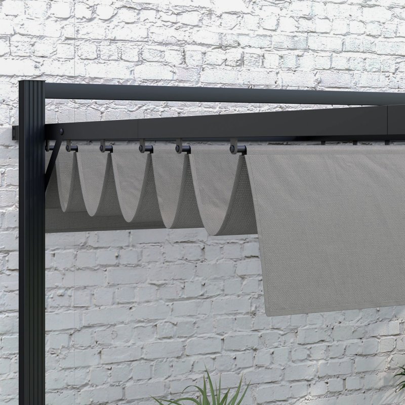 Outsunny 3 x 3(m) Pergola with Retractable Roof Canopy, Aluminium Frame Garden Gazebo Outdoor Sun Shade Shelter for Grill, Patio, Deck, Dark Grey