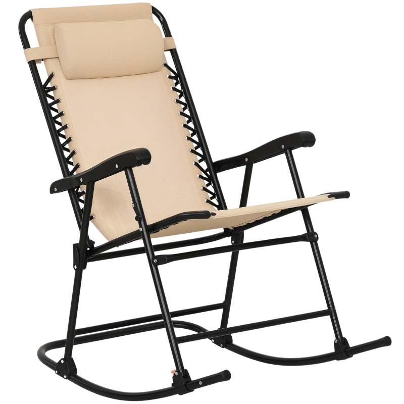 Outsunny Garden Rocking Chair Folding Outdoor Adjustable Rocker Zero-Gravity Seat with Headrest Camping Fishing Patio Deck, 95 x 64 x 106 cm - Beige