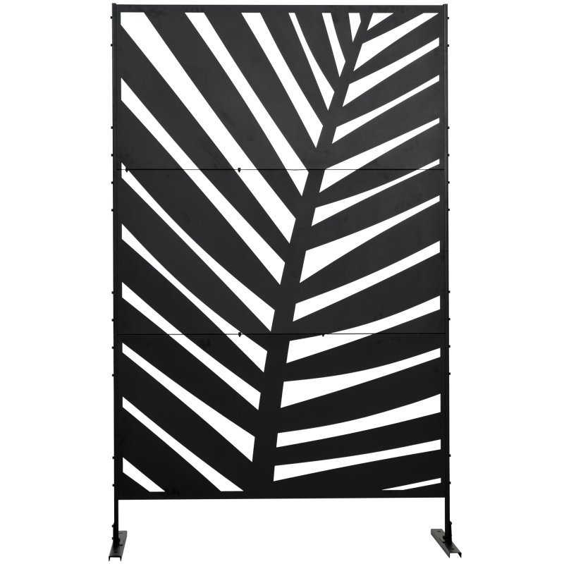 Outsunny Decorative Garden Privacy Screen with Stand, 6.5FT Freestanding Metal Outdoor Divider, Decorative Privacy Panel with Expansion Screws for Garden Pool Hot Tub, Banana Leaf Style, Black