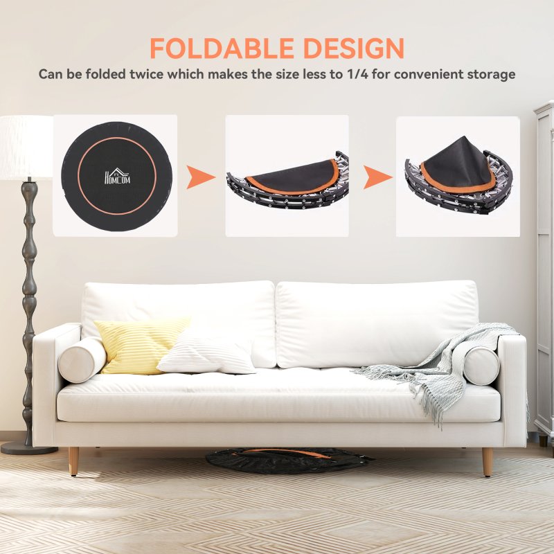HOMCOM 45" Foldable Mini Trampoline Fitness Trampoline Rebounder for Adults with Adjustable Foam Handle, for Indoors, Outdoors, Cardio Training, Orange