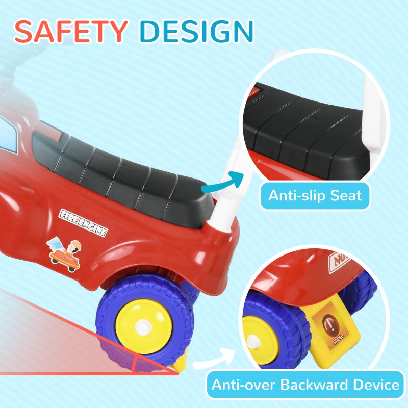 AIYAPLAY Ride On Car, Foot to Floor Baby Car with Under Seat Storage, Steering Wheel, Music, Light, Fire Truck Kids Car for Boys and Girls 1.5-3 Years Old, Red