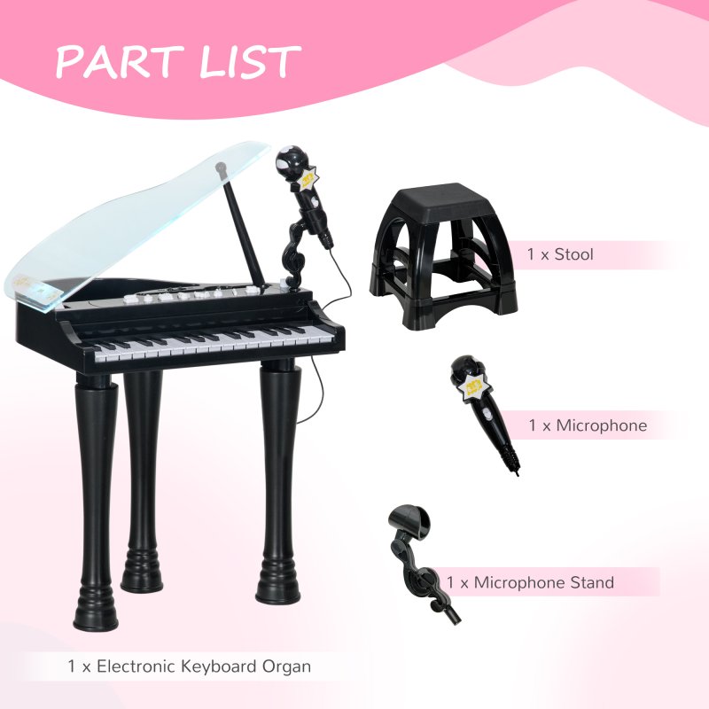 AIYAPLAY 32 Keys Kids Piano Keyboard with Stool, Lights, Microphone, Multiple Sounds, Removable Legs, Electronic Musical Instrument for Boys Girls, Black