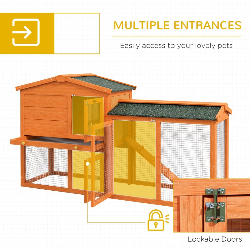 PawHut Rabbit Hutch Outdoor, 2 Tier Guinea Pig Hutch with Run, Ramp, Slide-out Tray, Asphalt Roof, 150 x 45 x 85cm