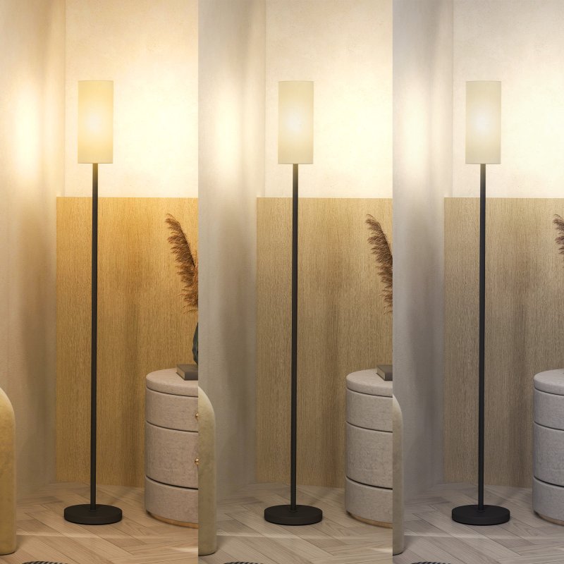 HOMCOM Floor Lamp for Living Room, Modern Standing Lamp with Linen Shade & Foot Switch, Minimalist Tall Pole Lampshade for Bedroom, Office, White