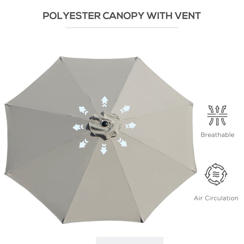 Outsunny 3(m) Garden Parasol Umbrellas, Outdoor Sun Shade with 8 Ribs, Tilt and Crank Handle for Balcony, Bench, Garden, Light Grey