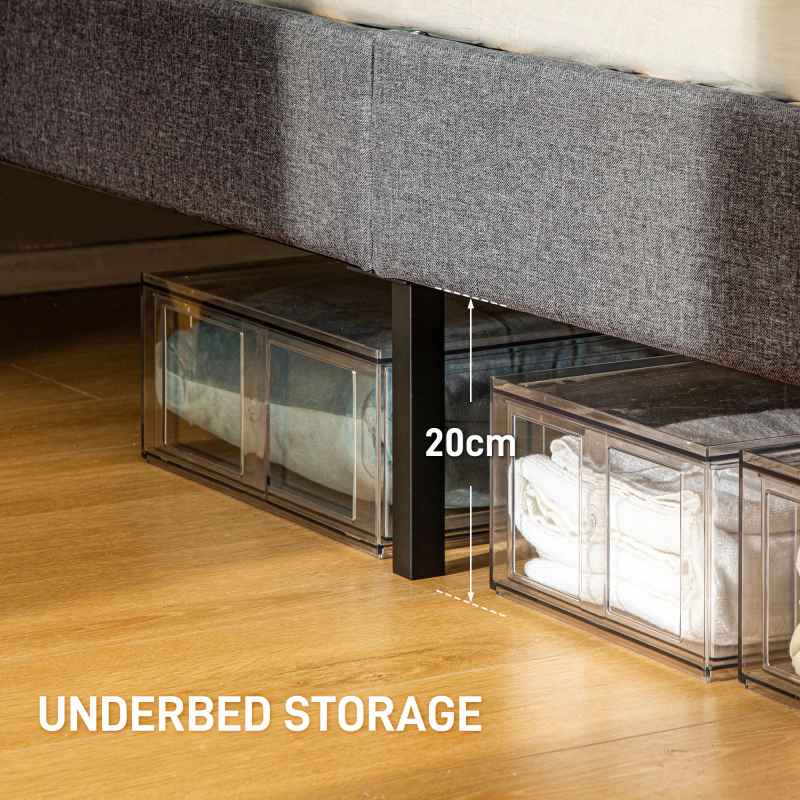 HOMCOM King Size Bed Frame with 5-Level Adjustable Linen Upholstered Headboard, Wooden Slats Mattress Foundation, No Box Spring Needed, Grey