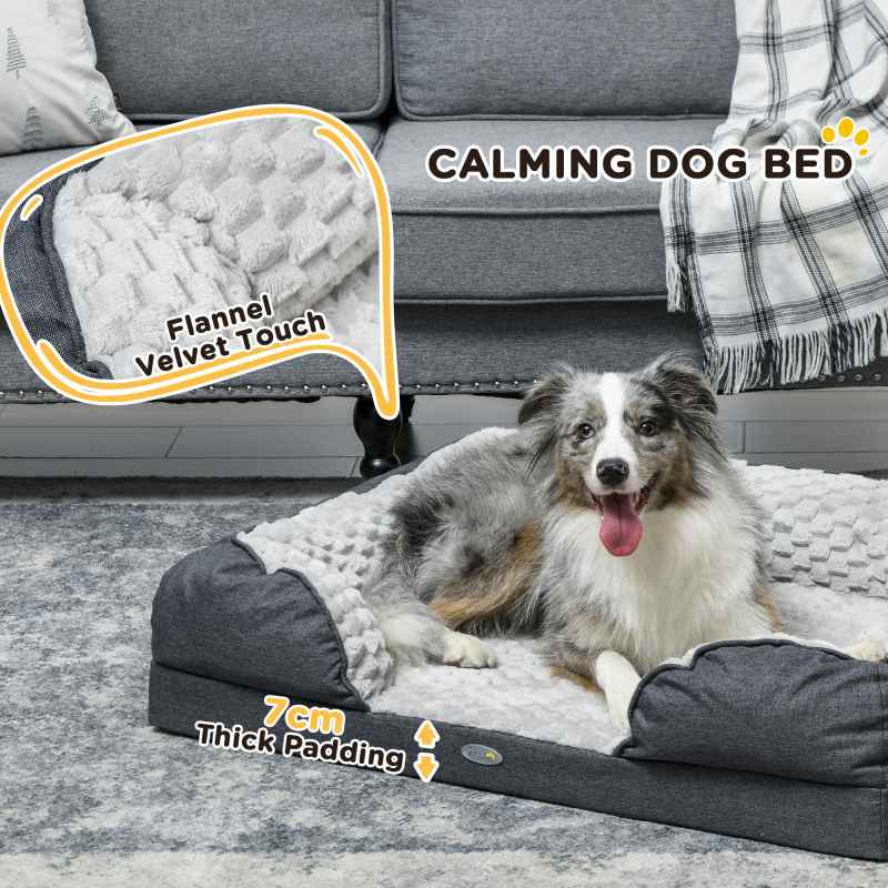 PawHut Dog Sofa Bed Pet Bed Dog Mattress with Removable Washable Cover, Anti-Slip Bottom, for Medium Sized Dogs, 90L x 69W x 21Hcm - Charcoal Grey
