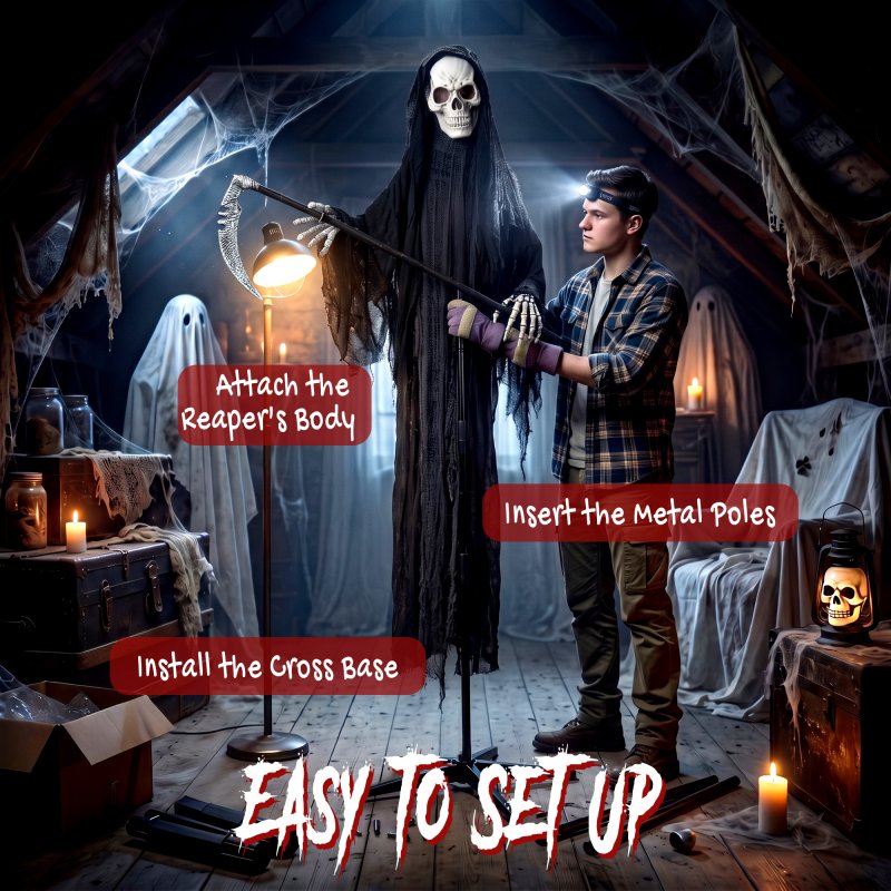 HOMCOM 183cm Life Size Animated Grim Reaper Halloween Decorations Outdoor Indoor, Scary Halloween Animatronics Decor with Sound Touch Activated, Animated Prop with Light Up Eyes for House Garden