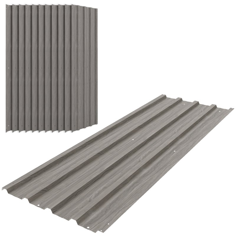 Outsunny Corrugated Roofing Sheets, Pack of 12, Galvanised Metal Roofing Sheets for Greenhouse, Garage, Storage Shed, Carport, 129 x 45cm, Grey Wood Effect