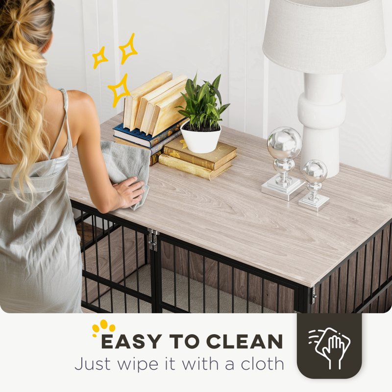 PawHut Dog Crate Furniture, Dog Cage End Table Indoor with 3 Doors, Furniture Style Dog Crate with Soft Washable Cushion, for Large Dogs, 100L x 60W x 68Hcm