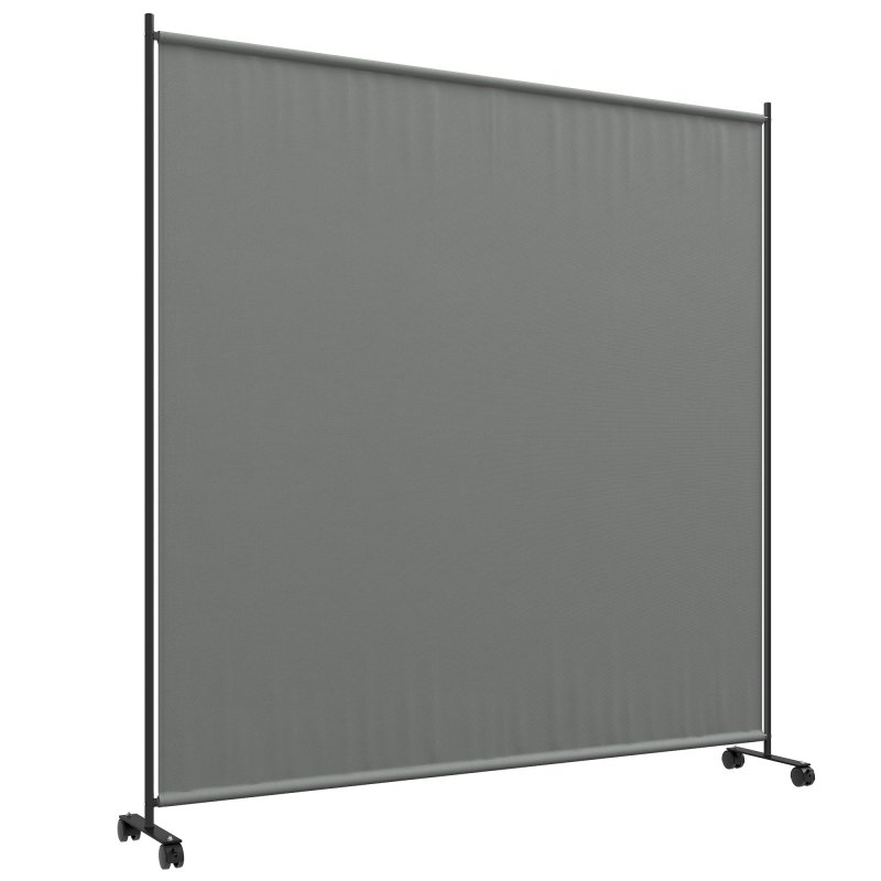 Outsunny Decorative Garden Partition Screen with Lockable Wheels, 6FT Portable Privacy Screen, Single Freestanding Metal Room Divider Panel for Garden Hot Tub Deck Pool, Dark Grey