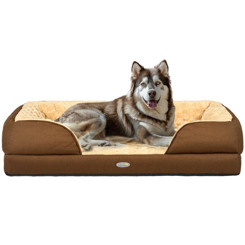 PawHut Dog Sofa Bed Pet Bed Dog Mattress with Removable Washable Cover, Anti-Slip Bottom, for Large Sized Dogs, 120L x 80W x 22Hcm - Brown