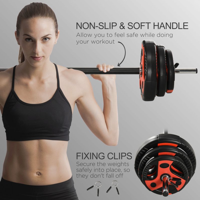 SPORTNOW 20kg Barbell Weights Set, Adjustable Weight Set, Free Body Pump Bar and Weights, Weight Lifting Strength Training Equipment for Home Gym Exercise, Max Load 50kg