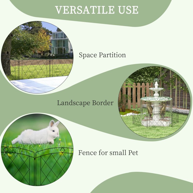 Outsunny Decoration Garden Fence, 24in x 12ft Outdoor Picket Fence Panels, 6PCs Rustproof Metal Wire Landscape Flower Bed Border Edging Animal Barrier, Black