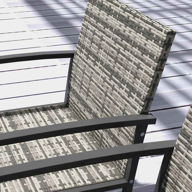 Outsunny 4 Seater Rattan Dining Set with Rectangular Glass Top Table and 4 Armchairs, PE Rattan Garden Furniture Set, Outdoor Dining Table and Chairs for Patio, Balcony, Lawn, Mixed Grey