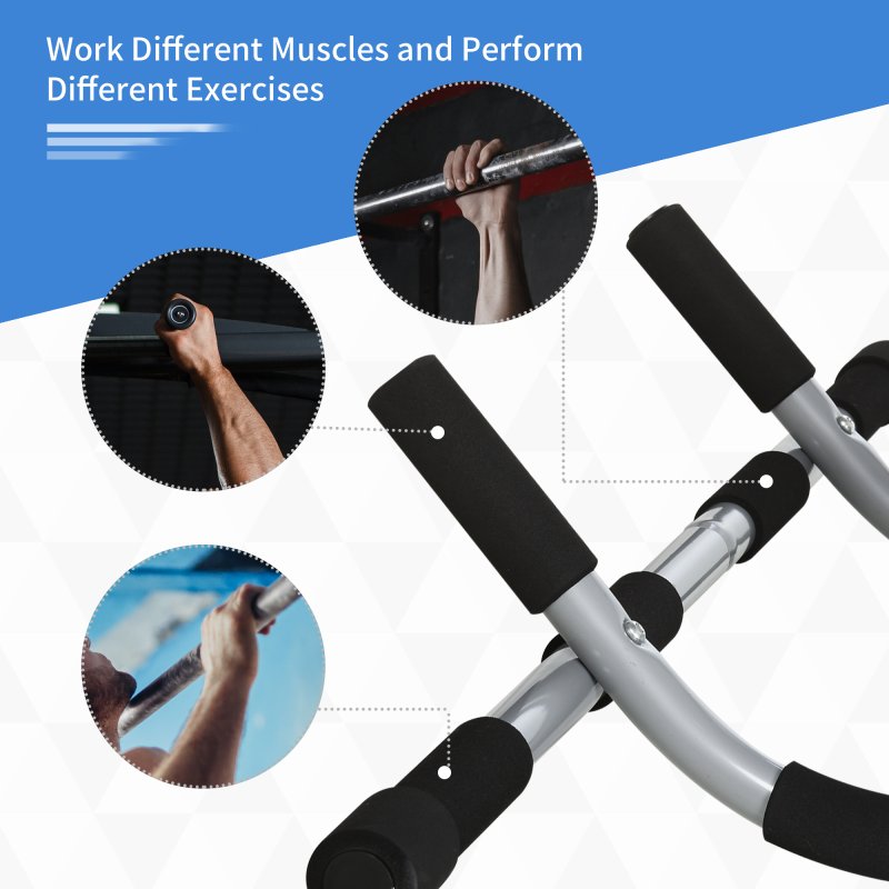 HOMCOM Pull-Up Bar for Doorway, Home Fitness Door Horizontal Push up Bar for Indoor Gym Upper Body Workout, Grey