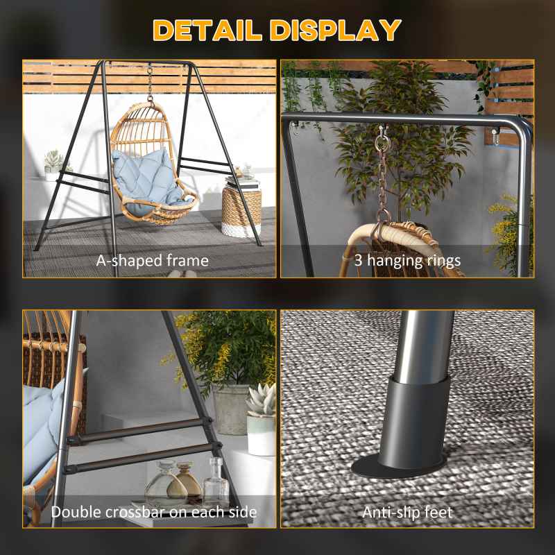 Outsunny Hammock Chair Stand, Hanging Heavy Duty Metal Frame Hammock Stand for Hanging Hammock Air Porch Swing Chair, Egg Chair, Indoor & Outdoor Use, Black